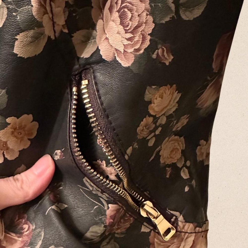 Brown floral leather biker jacket - Picture 5 of 5